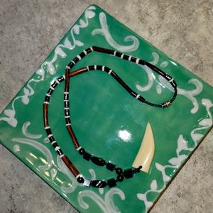Hematite Beaded Necklace with faux horn